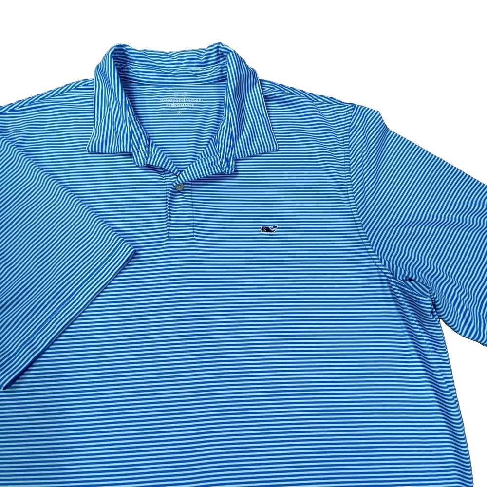 Vineyard Vines Shirt Blue Stripe Men XL Preppy Golf‎ Tee Performance Sport Polo